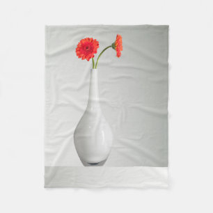 Flowers   Orange Gerbera in Vase Fleece Blanket