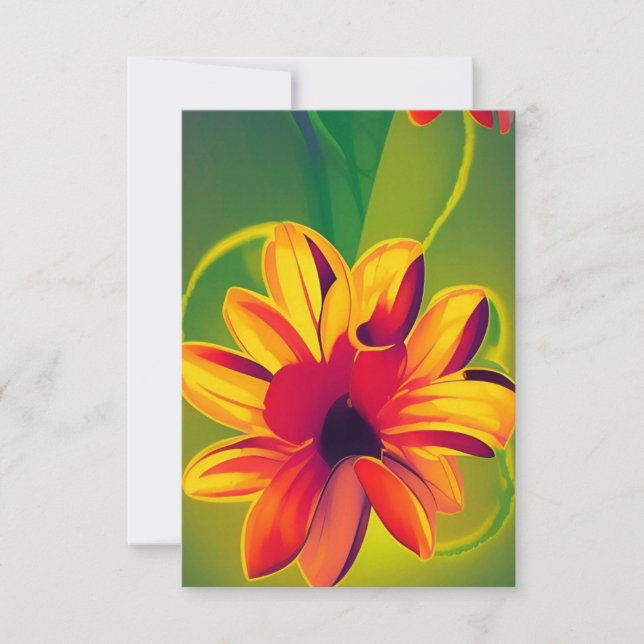 Flowers orange golden red green kitty voices thank you card (Front)