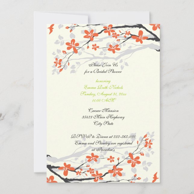 Flowers orange lime green bridal shower invitation (Front)
