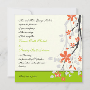 Flowers orange lime green wedding invitation