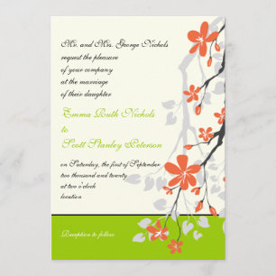 Flowers orange lime green wedding invitation