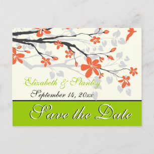 Flowers orange lime green wedding Save the Date Announcement Postcard