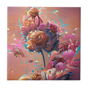 Flowers orange pink digital art  tile