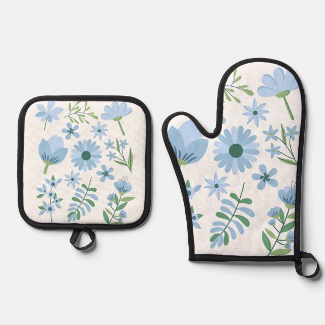 Flowers Oven Mitt & Pot Holder Set (Front)