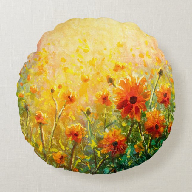 Flowers paintings monet painting claude impression round cushion (Front)