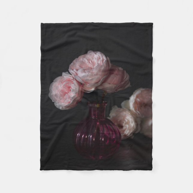 Flowers | Pale Pink Peonies in Vase Fleece Blanket (Front)