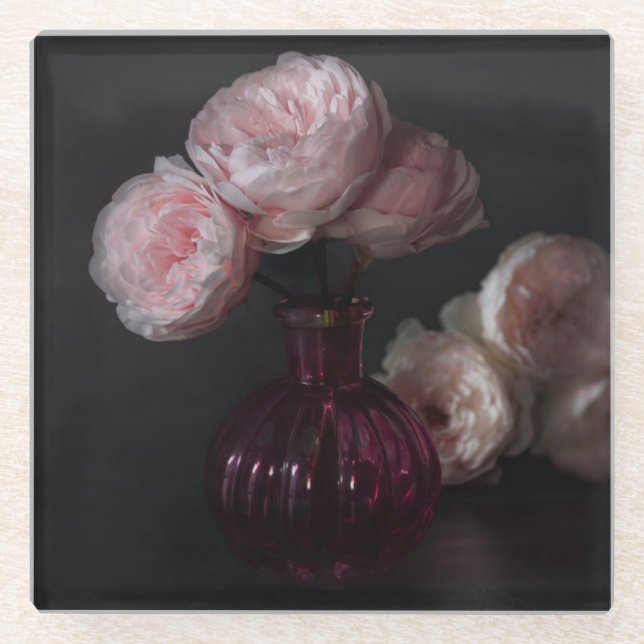 Flowers | Pale Pink Peonies in Vase Glass Coaster (Front)