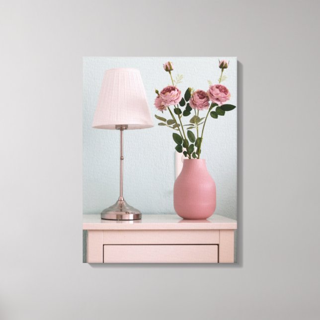 Flowers | Pale Pink Roses on Nightstand Canvas Print (Front)