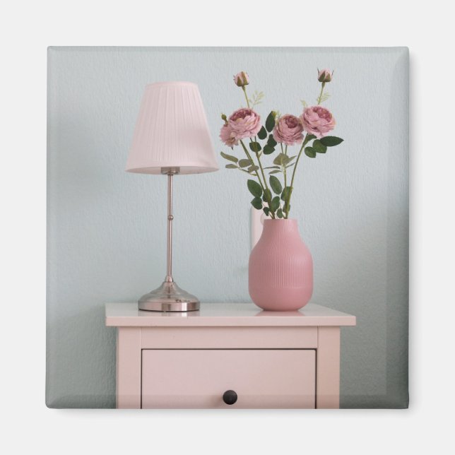 Flowers | Pale Pink Roses on Nightstand Magnet (Front)