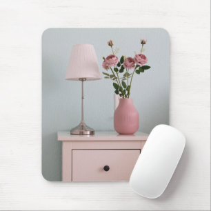 Flowers Pale Pink Roses on Nightstand Mouse Mat