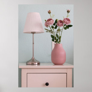 Flowers Pale Pink Roses on Nightstand Poster