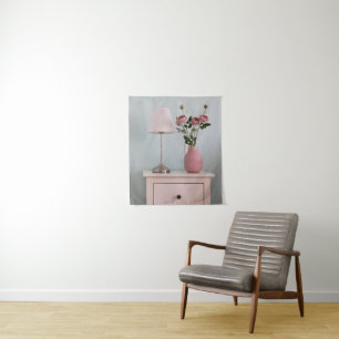 Flowers Pale Pink Roses on Nightstand Tapestry