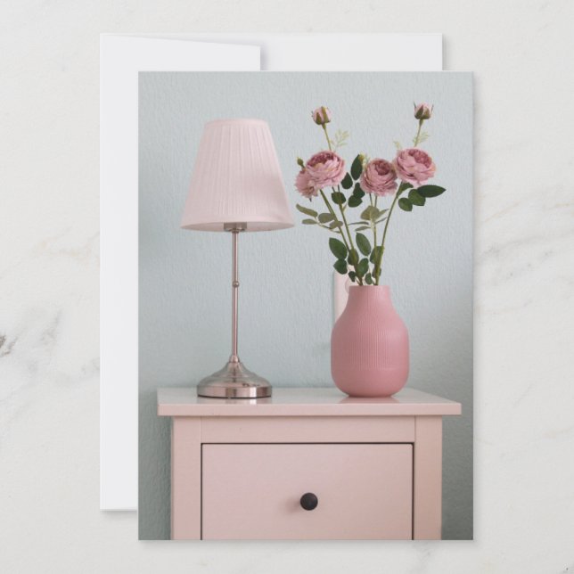 Flowers | Pale Pink Roses on Nightstand Thank You Card (Front)