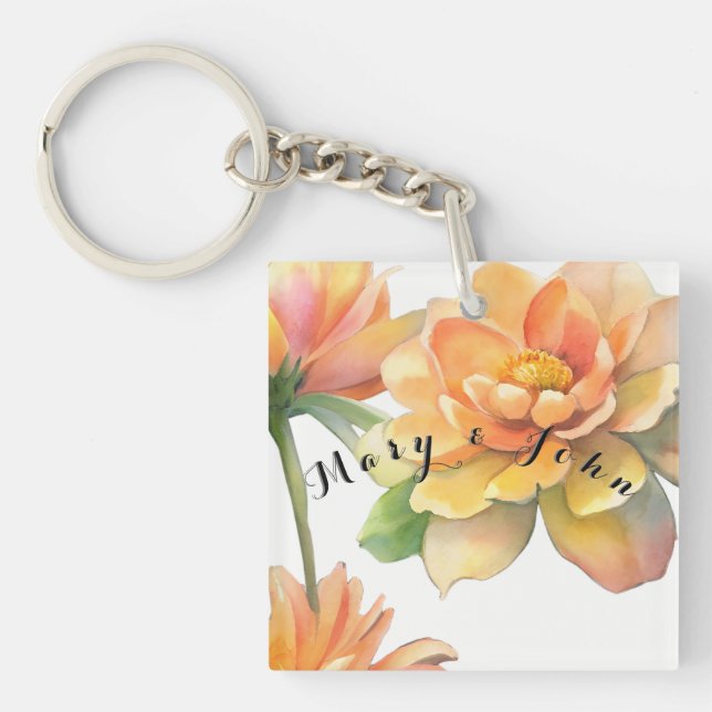 Flowers Party Plates With custom personalise name Key Ring (Front)