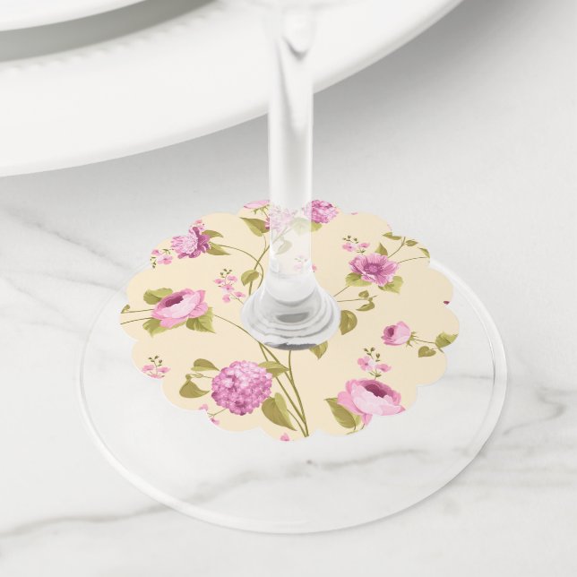 Flowers Pattern 16 Wine Glass Tag (Close Up)