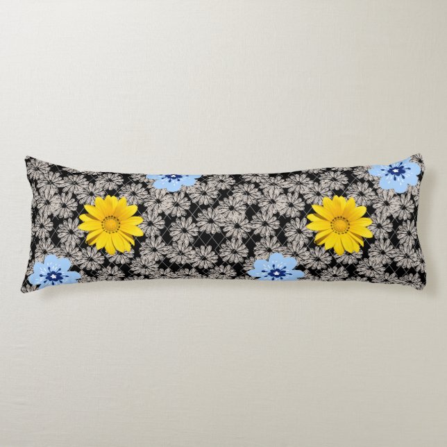 Flowers pattern 19.b. Black BG Body Cushion (Front)