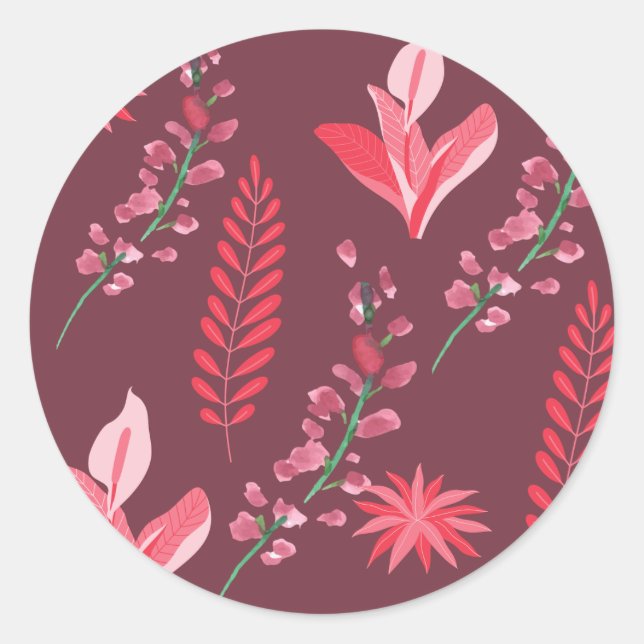 Flowers pattern. classic round sticker (Front)
