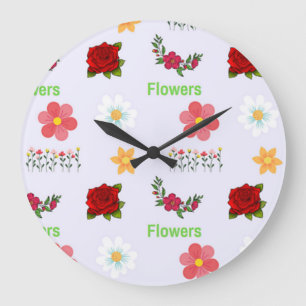 Flowers pattern on gray large clock