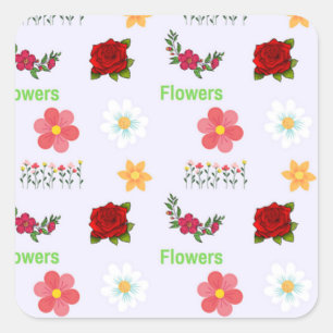 Flowers pattern on gray square sticker