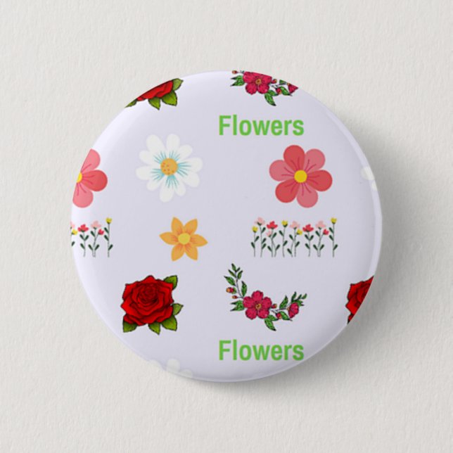 Flowers pattern on grey 6 cm round badge (Front)