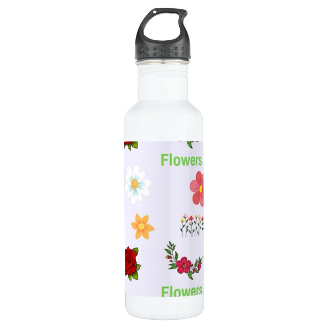 Flowers pattern on grey 710 ml water bottle (Front)
