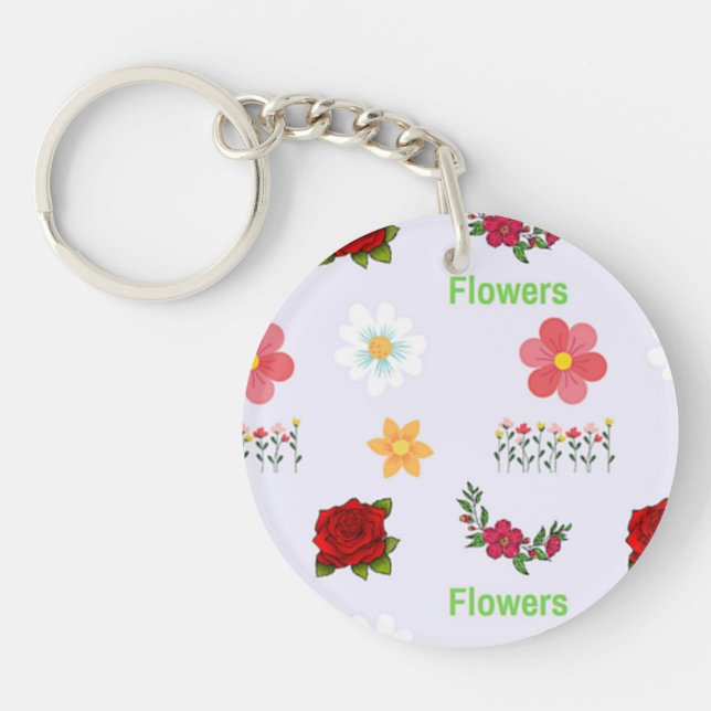 Flowers pattern on grey key ring (Front)