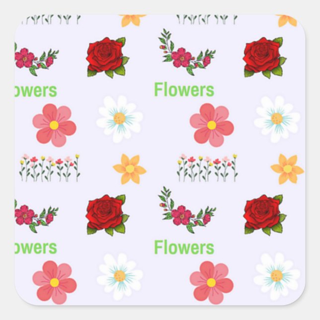 Flowers pattern on grey square sticker (Front)