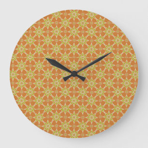 Flowers Pattern Rusty Red, Green, Cream Wall Clock
