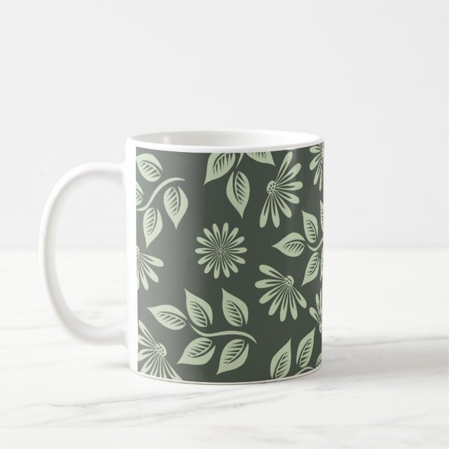Flowers pattern spring green coffee mug (Left)