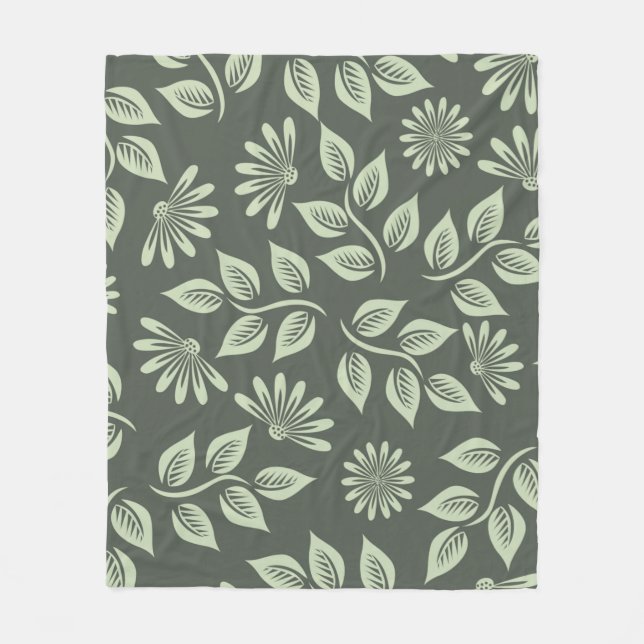 Flowers pattern spring green fleece blanket (Front)