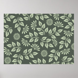 Flowers pattern spring green poster