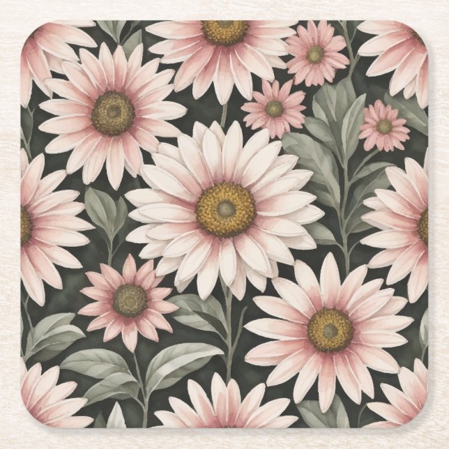 flowers pattern  square paper coaster (Front)