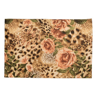 Flowers Pattern with Leopard Print Pillowcase