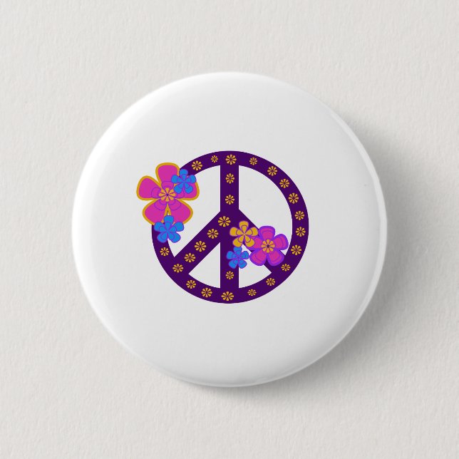 Flowers Peace Symbol 6 Cm Round Badge (Front)