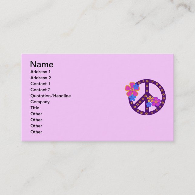 Flowers Peace Symbol T-shirts and Gifts Business Card (Front)
