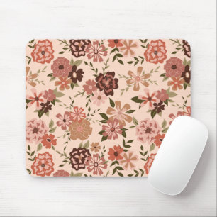 Flowers Peach Brown Botanical Pattern Mouse Mat