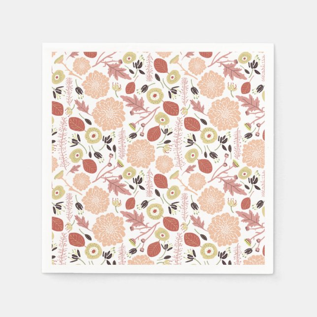 Flowers Peach Green Botanical Napkin (Front)
