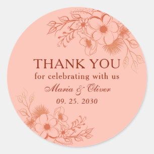 Flowers Peach Wedding Thank You Classic Round Sticker