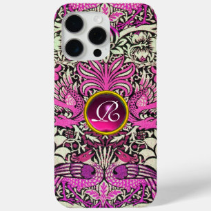 FLOWERS,PEACOCKS AND DRAGONS GEM STONE MONOGRAM iPhone 15 PRO MAX CASE