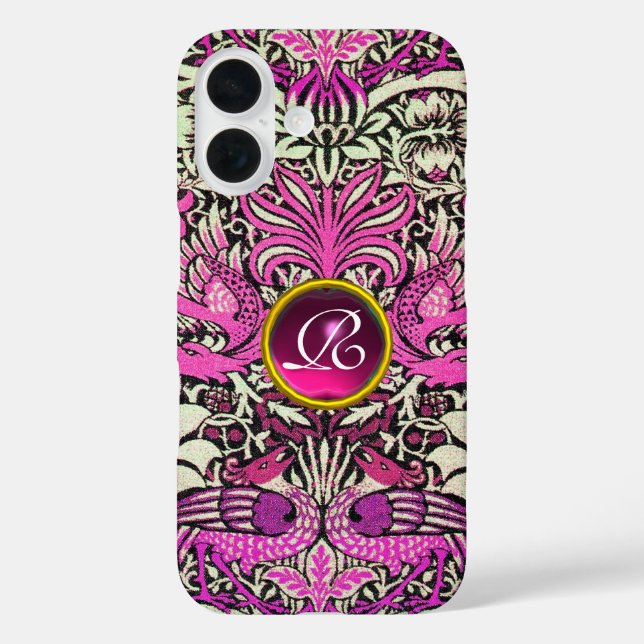 FLOWERS,PEACOCKS AND DRAGONS GEM STONE MONOGRAM Case-Mate iPhone CASE (Back)