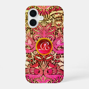 FLOWERS,PEACOCKS AND DRAGONS GEM STONE MONOGRAM iPhone 16 CASE