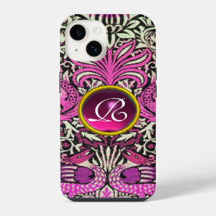 FLOWERS,PEACOCKS AND DRAGONS GEM STONE MONOGRAM iPhone 14 CASE