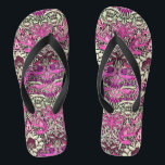 FLOWERS,PEACOCKS AND DRAGONS ,Pink BLack White Flip Flops<br><div class="desc">Colourful, elegant and classic floral design with swirls,  peacock, bird and dragon figures in pink, black white fuchsia violet purple colours re elaborated from vintage textile fabric</div>