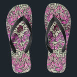 FLOWERS,PEACOCKS AND DRAGONS ,Pink BLack White Flip Flops<br><div class="desc">Colourful, elegant and classic floral design with swirls,  peacock, bird and dragon figures in pink, black white fuchsia violet purple colours re elaborated from vintage textile fabric</div>