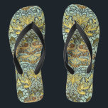 FLOWERS,PEACOCKS AND DRAGONS ,Yellow Black White Flip Flops<br><div class="desc">Colourful, elegant and classic floral design with swirls,  peacock, bird and dragon figures in yellow, black white grey colours re elaborated from vintage textile fabric.</div>