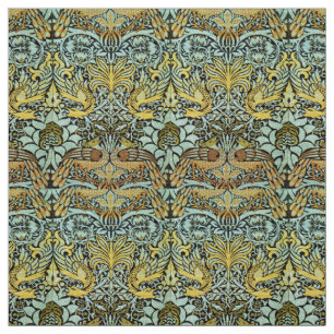 FLOWERS,PEACOCKS AND DRAGONS ,Yellow Brown Grey Fabric