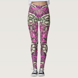 FLOWERS,PEACOCKS,DRAGONS Pink BLack White Fantasy Leggings