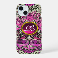 FLOWERS,PEACOCKS, DRAGONS, PINK GEM STONE MONOGRAM
