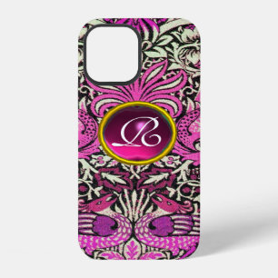 FLOWERS,PEACOCKS, DRAGONS, PINK GEM STONE MONOGRAM iPhone 12 CASE