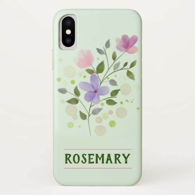 Flowers & Personalised Name Rosemary Case-Mate iPhone Case (Back)